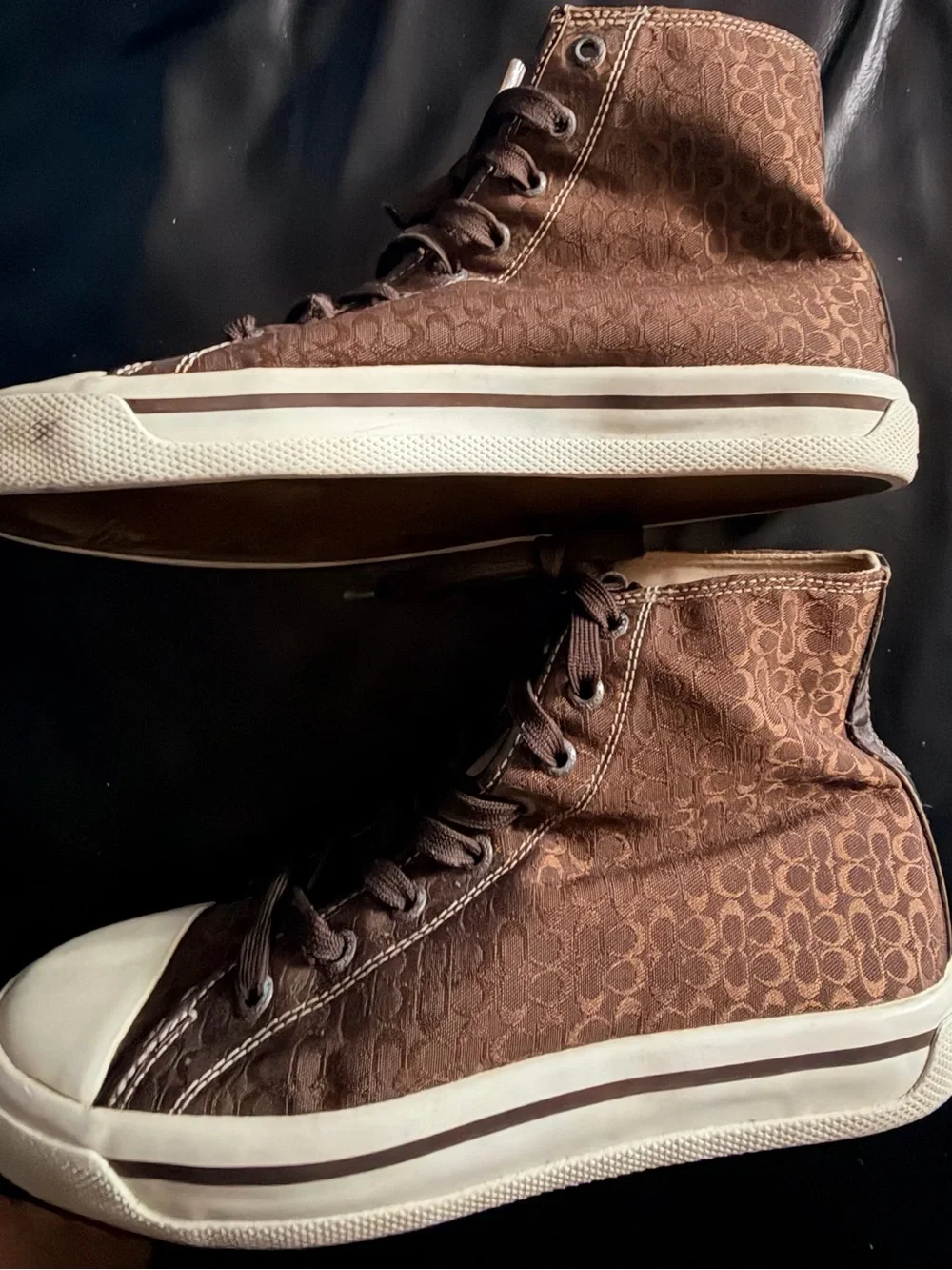 Coach Brown Signature High-Top Sneakers with Cream Toecap 8.5